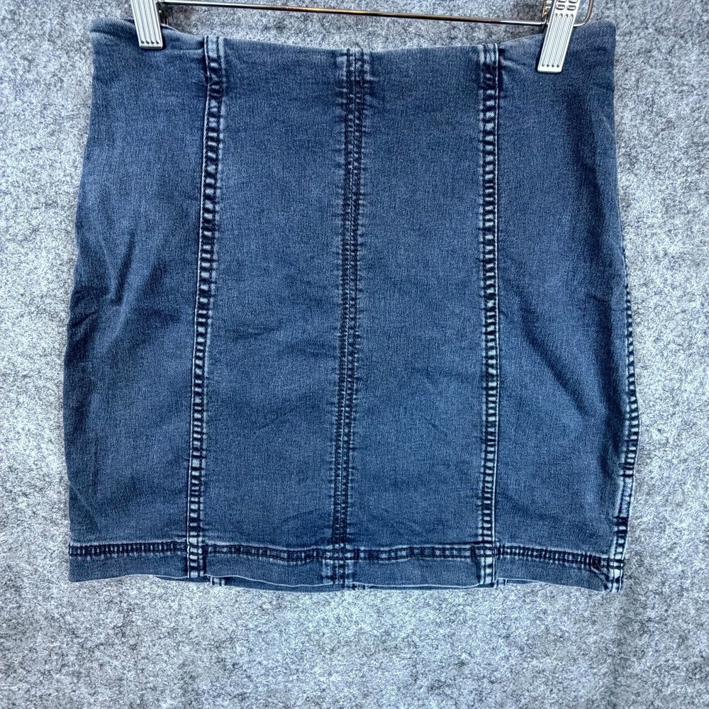 Free People Denim Mini Skirt Womens 10‎ Blue Cotton Stretch Medium Wash Back Zip